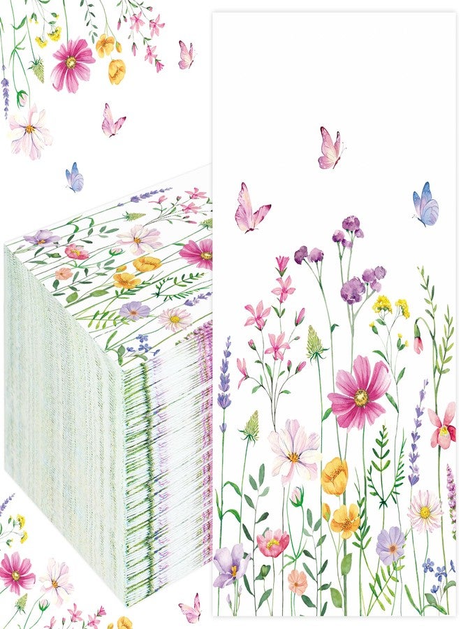 Maniaacer 100 PCS Spring Floral Guests Napkins Disposable Wildflower Dinner Napkins 3-Ply Spring Flower Butterfly Hand Paper Napkin for Wedding Bridal Birthday Tea Party Supplies - Image 1